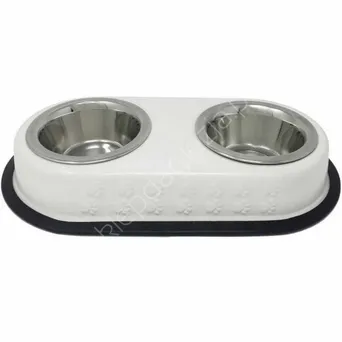 Miska Yarro metalowa podwójna na białej podstawie 2*16,5cm