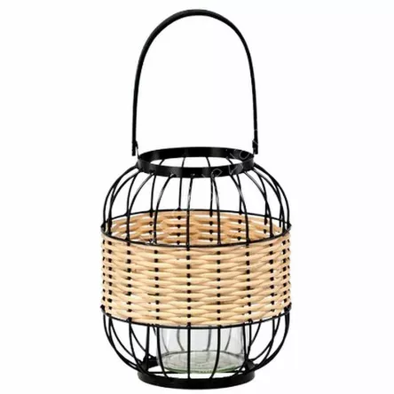 Lampion metalowo-drewniany z wkładem szklanym 24/39cm