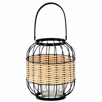 Lampion metalowo-drewniany z wkładem szklanym 24/39cm