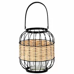 Lampion metalowo-drewniany z wkładem szklanym 24/39cm