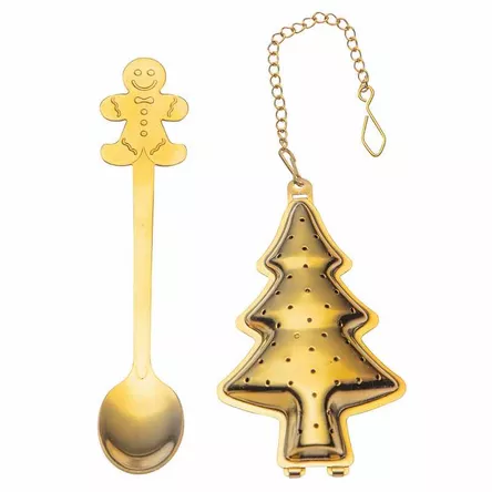 Łyżeczka i zaparzacz złoty do herbaty