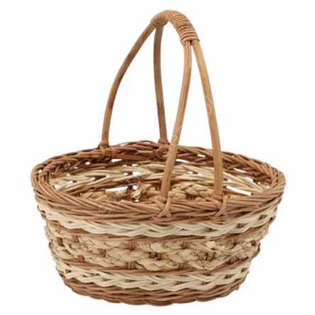 Koszyk ratanowy 22x17x10/20cm z uchwytem- naturalny z białym