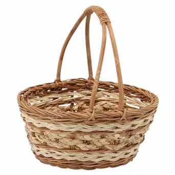 Koszyk ratanowy 22x17x10/20cm z uchwytem- naturalny z białym
