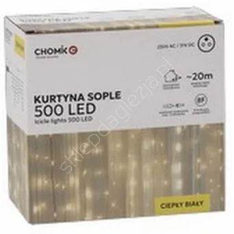 Lampki 500 LED Kurtyna sople białe ciepłe dł. 3+20m