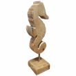 Konik morski drewniany na podstawie niebieski 5x5,5x18cm