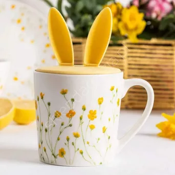 Kubek Kaczeńce z silikonową pokrywką uszy zająca 330ml