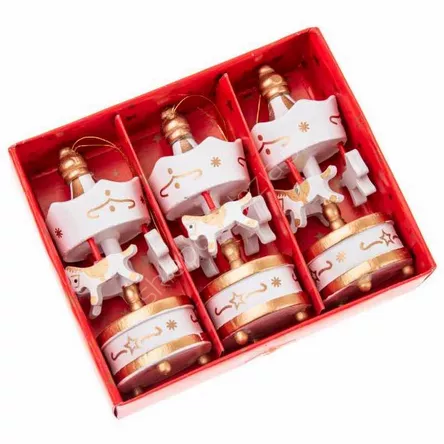 Karuzela z konikami drewniana 8 cm  - zestaw 3 szt