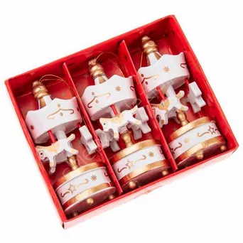 Karuzela z konikami drewniana 8 cm  - zestaw 3 szt