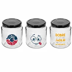 Słoik  0,580l z kolorowym nadrukiem i zakrętką