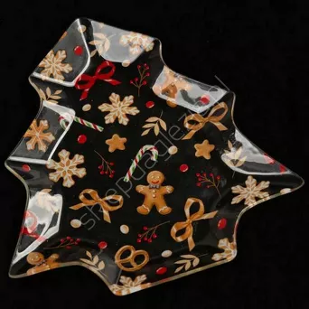 Talerz dekoracyjny szklany - choinka