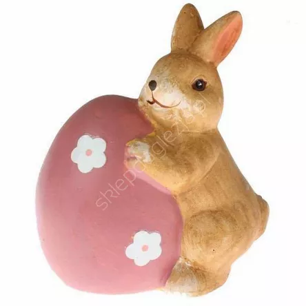 Ceramiczny zając z różowym jajkiem prawy