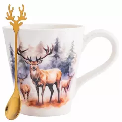 Kubek świąteczny Jeleń B ze złotą łyżeczką 480ml