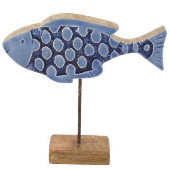 Ryba drewniana na podstawie niebieska 25x5x25cm