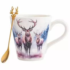 Kubek świąteczny Jeleń A ze złotą łyżeczką 480ml