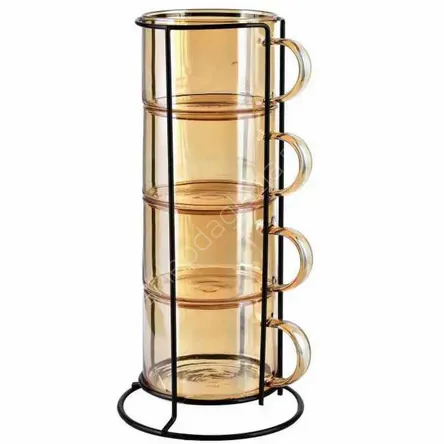 Zestaw 4 filiżanek na stojaku PETER HONEY 350ml