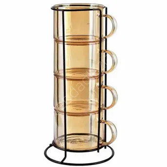 Zestaw 4 filiżanek na stojaku PETER HONEY 350ml