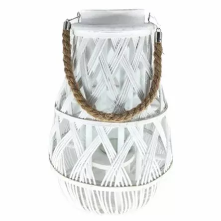 Lampion drewniany z wkładem szklanym 24x55cm biały