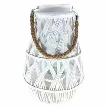 Lampion drewniany z wkładem szklanym 24x55cm biały