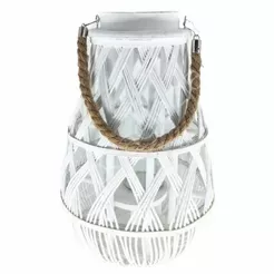 Lampion drewniany z wkładem szklanym 24x55cm biały