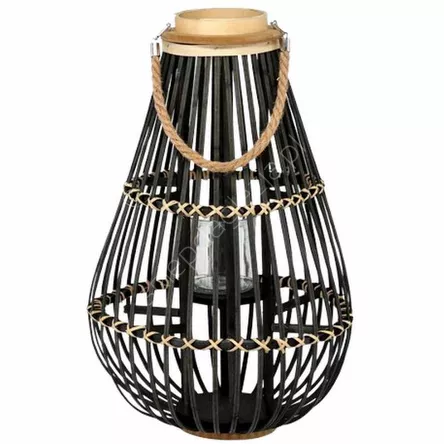 Lampion drewniany z wkładem szklanym 32x57cm czarny