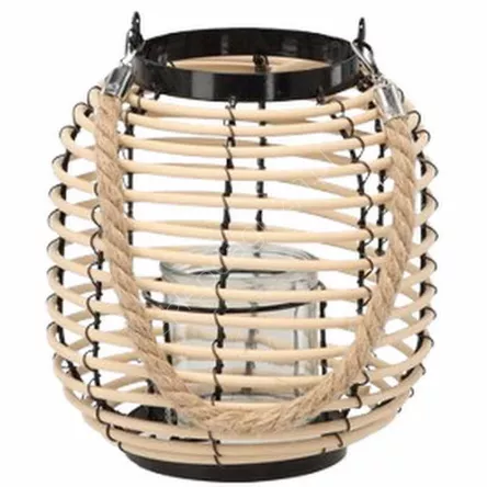 Lampion z wkładem szklanym 18*20cm czarno-naturalny