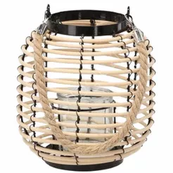 Lampion z wkładem szklanym 18*20cm czarno-naturalny