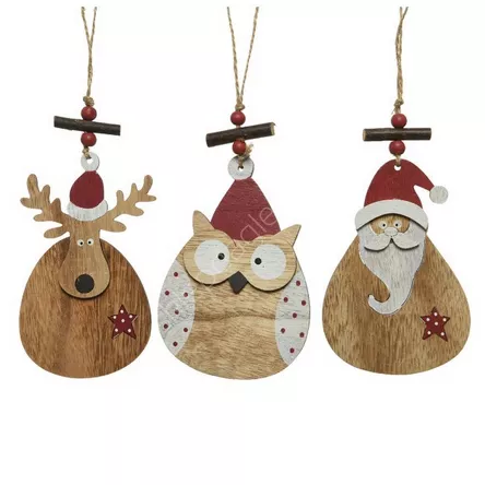 Zawieszka drewniana sowa, renifer, mikołaj