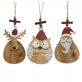Zawieszka drewniana sowa, renifer, mikołaj