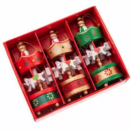 Karuzela z konikami drewniana 8 cm  - zestaw 3 szt