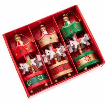 Karuzela z konikami drewniana 8 cm  - zestaw 3 szt