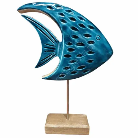 Ryba drewniana na podstawie niebieska 20x5x28cm