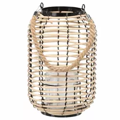 Lampion z wkładem szklanym 20x30cm czarno-naturalny