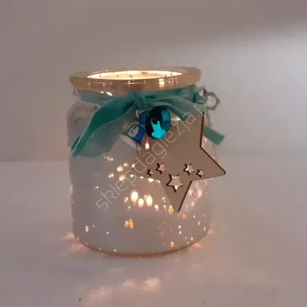 Świecznik szklany z dzwonkiem i gwiazdką  8x9cm