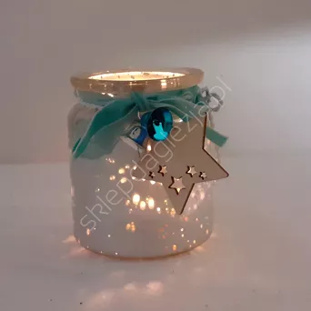 Świecznik szklany z dzwonkiem i gwiazdką  8x9cm