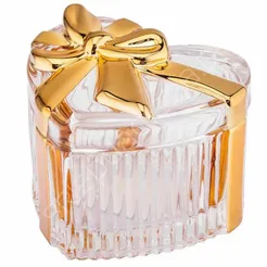 Puzderko serce szklane z złotą kokardą  9x12cm