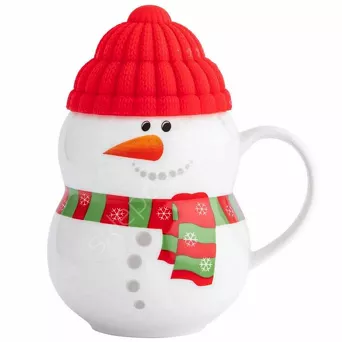 Kubek świąteczny Bałwanek z sylikonową czapką C 350ml
