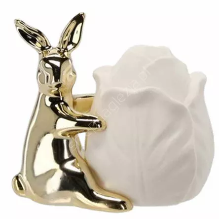 Zajączek ceramiczny LED złoty z kwiatkiem