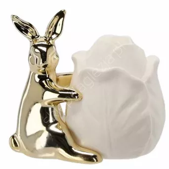 Zajączek ceramiczny LED złoty z kwiatkiem