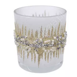 Świecznik szklany obręcz z koralików 10cm
