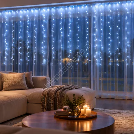 Lampki 240 LED Kurtyna druciki białe zimne dł. 5+1,5m pilot