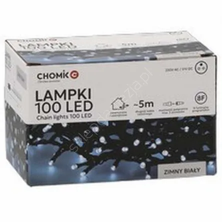 Lampki 100 LED białe zimne dł. 3+5m