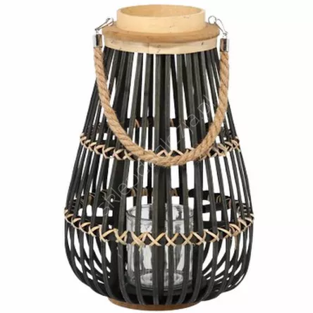 Lampion drewniany z wkładem szklanym 25x40cm