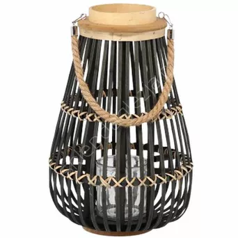 Lampion drewniany z wkładem szklanym 25x40cm