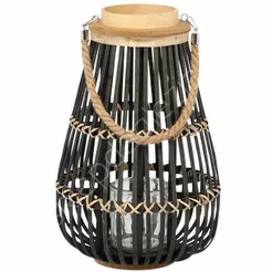 Lampion drewniany z wkładem szklanym 25x40cm