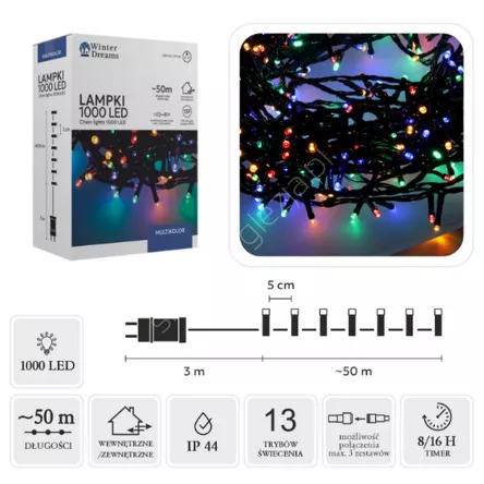 Lampki 1000 LED Multikolor + dł. 3+50m wewzew