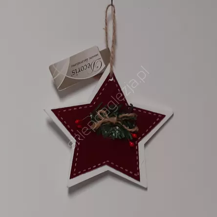 Zawieszka choinka gwiazda z czerwonym świąteczna 
