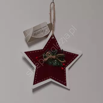 Zawieszka choinka gwiazda z czerwonym świąteczna 