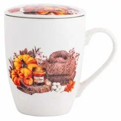 Kubek z zaparzaczem i pokrywką 350ml Barwy Jesieni B