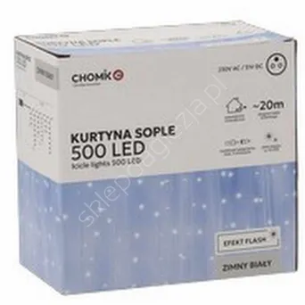 Lampki 500 LED Kurtyna sople białe zimne + zimny flash dł. 3+20m