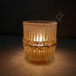 Świecznik szklany obręcz z koralików  8cm